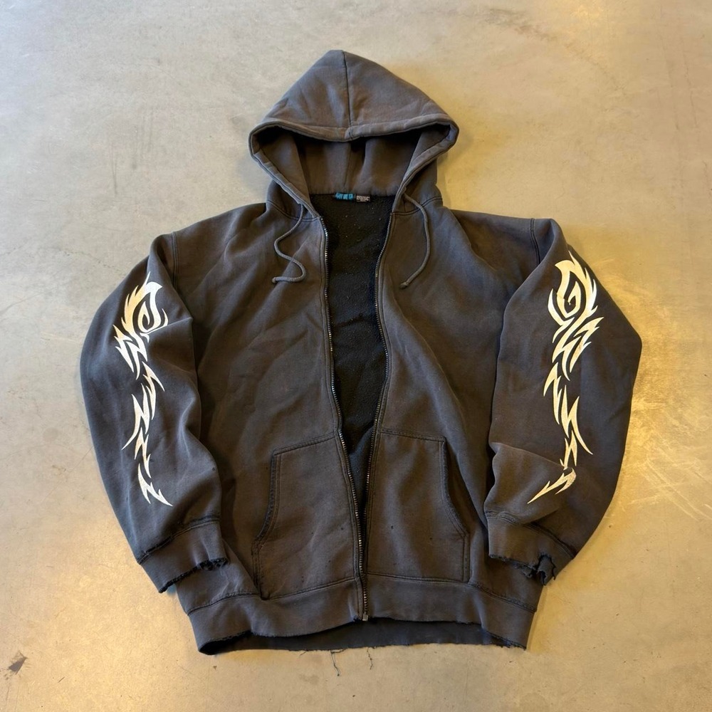 Vintage Y2K sunfaded black zip up hoodie